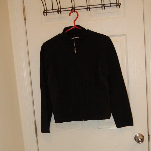 Talbots Women's Black Zipper Jacket W/ Quilted Sides & Elbow Patches Size M P - Picture 3 of 11